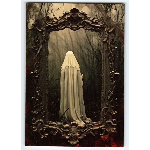 Eerie Halloween Ghost in Ornate Frame Vintage Style Postcard 5.5x4" - Picture 1 of 2